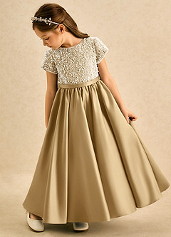 Azazie Cashew Blumenmädchenkleider Ballkleid mit ärmel Matte Satin Kleid Gold image5