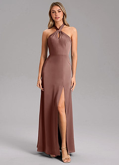 Azazie Tracie 신부 들러리 드레스 A라인 사이드 슬릿 스트레치 새틴 바닥 길이 드레스 image5