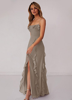 Barbie ♥ Azazie Bridesmaid Dresses Taupe Sheath Bow Chiffon Dress image5