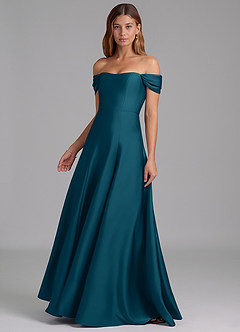 Azazie Seriana Jurken voor bruidsmeisjes Converteerbaar Jurk van Stretch Satijn met A-Lijn Off the Shoulder Inkt Blauw image3