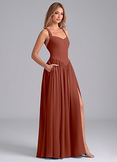 Azazie Francis Brautjungfernkleider A-Linie Korsett Chiffon Kleid Rotbraun image6