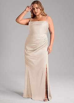 Azazie Leonis Brautjungfernkleider Wandelbar Meerjungfrau-Linie Plissee Stretch-Satin Kleid Alabaster Weiß image12