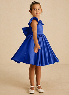 Azazie Tootsie Flower Girl Dresses Royal Blue A-Line Bow Matte Satin Dress image4