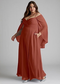 Azazie Cienna Bridesmaid Dresses Auburn A-Line Off the Shoulder Chiffon Dress image10