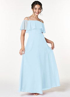 Azazie Maggie Junior Sky Blue A-Line Off the Shoulder Chiffon Dress image1