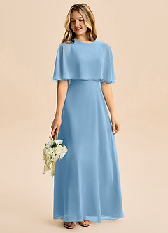 Azazie Maris Junior Abito A-Line in Chiffon Blu Acciaio image6