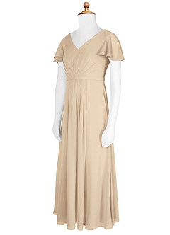 Azazie Peony Junior Robe Trapèze en Mousseline de soie Plissée Champagne image8