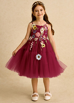 Azazie Osea Flower Girl Dresses Burgundy Ball-Gown Pleated Tulle Dress image6