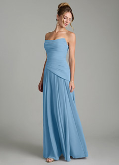 Azazie Gabriela Jurken voor bruidsmeisjes Jurk van Chiffon met A-lijn Korset Staal Blauw image6