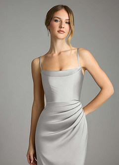 Azazie Leonis Bridesmaid Dresses Silver Mermaid Pleated Stretch Satin Convertible Dress image3