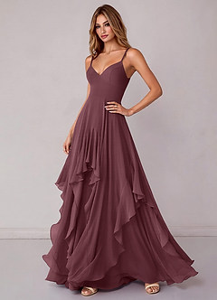 Azazie Zaina Bridesmaid Dresses Sangria A-Line Chiffon Dress image5