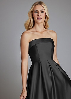 Azazie Lucienne Bridesmaid Dresses Black A-Line Strapless Stretch Satin Convertible Dress image7