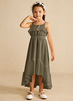 Azazie Karmen Flower Girl Dresses Willow Green A-Line Ruched Chiffon Dress image4