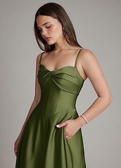 Azazie Meleena Bridesmaid Dresses Olive A-Line Strapless Stretch Satin Dress image2