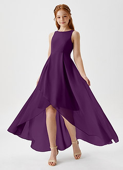 Azazie Lizette Junior Grape A-Line Pleated Chiffon Dress image1