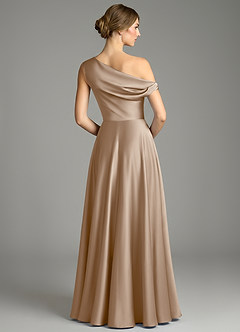 Azazie Xanthe Brautjungfernkleider A-Linie Schulterfrei Stretch-Satin Kleid Taupe image2