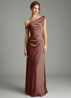 Azazie Emerson Robes de demoiselle d'honneur Robe Sirène en Satin extensible Épaules dénudées Expresso image4