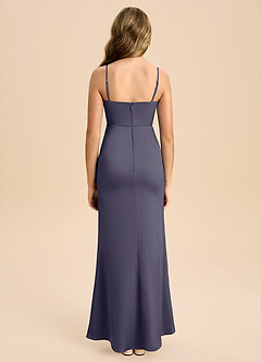 Azazie Buzzy Junior Robe Fourreau en Satin extensible Plissée Bleu Orageux image2