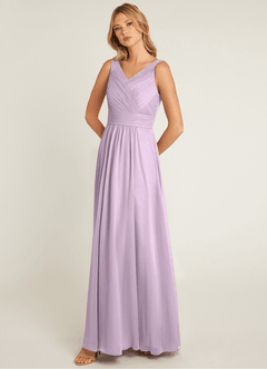 Azazie Pierrette Bridesmaid Dresses Frosted Lilac A-Line Pleated Chiffon Dress image3