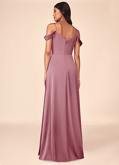Azazie Ocean Bridesmaid Dresses Vintage Mauve A-Line V-Neck Pleated Stretch Satin Dress image2