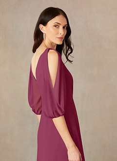 Azazie Bronwyn Mother of the Bride Dresses Mulberry A-Line V-Neck Ruched Chiffon Dress image5