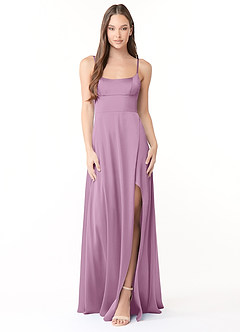 Azazie Halsey Final Sale Wisteria A-Line Side Slit Stretch Satin Dress image1