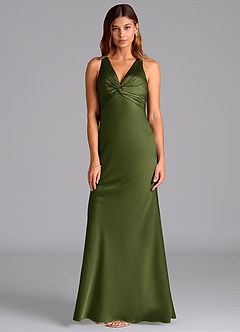 Azazie Hati Bridesmaid Dresses Olive Mermaid Stretch Satin Dress image5