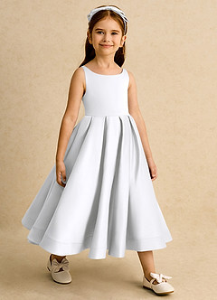 Azazie Babs Flower Girl Dresses White Ball-Gown Pleated Matte Satin Dress image4
