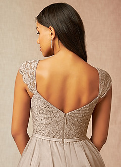 Azazie Luxi Bridesmaid Dresses Taupe A-Line Pleated Tulle Dress image5