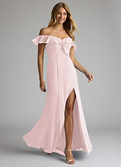 Azazie Sophie Bridesmaid Dresses Blushing Pink A-Line Off the Shoulder Chiffon Convertible Dress image4