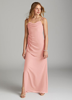 Azazie Mai Junior Rosette Sheath Pleated Chiffon Dress image3