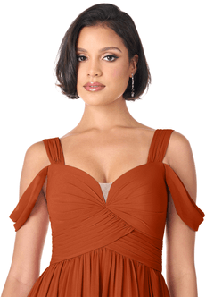 Azazie Lianne Bridesmaid Dresses Burnt Orange A-Line Off the Shoulder Chiffon Dress image8