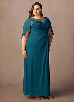 Azazie Hera Mother of the Bride Dresses Ink Blue A-Line Lace Capelet Chiffon Dress image10