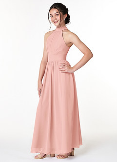 Azazie Iman Junior A-Linie Plissee Chiffon Kleid Rosettenrosa image3