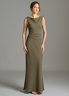 Azazie Kieryn Vestidos de damas de honor Vestido de Verde Sauce de Gasa de Corte Sirena con Plisado image5