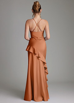 Azazie Jayda 신부 들러리 드레스 A라인 셔링 스트레치 새틴 바닥 길이 드레스 image2