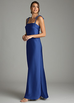 Azazie Ellia Bridesmaid Dresses Royal Blue Sheath Bow Stretch Satin Dress image4
