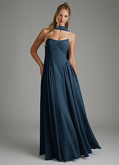 Azazie Evan At-home Try On Dresses Dark Navy A-Line Strapless Chiffon Dress image4