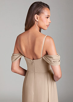 Azazie Amyra Bridesmaid Dresses Taupe Sheath Off the Shoulder Chiffon Convertible Dress image7
