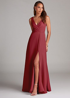 Azazie Nelly Robes de demoiselle d'honneur Robe Trapèze en Mousseline de soie Plissée Grenade image1