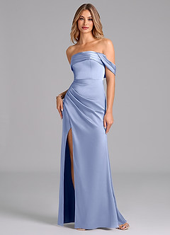 Azazie Lisbeth Bridesmaid Dresses Ice Mermaid Off the Shoulder Stretch Satin Convertible Dress image1