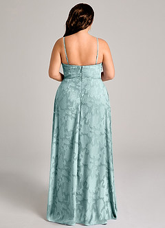 Azazie Moira Bridesmaid Dresses Mist A-Line Side Slit Floral Burnout Dress image11