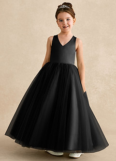 Azazie Peanut Robe Demoiselle D'honneur Fillette Robe Trapèze en Tulle Bretelle Noir image4