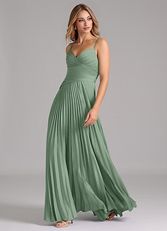 Azazie Vini Bridesmaid Dresses Matcha A-Line Pleated Stretch Satin Dress image5
