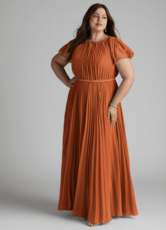 Azazie Kara Modest Bridesmaid Dresses A-Line Pleated Chiffon Floor-Length Dress image13