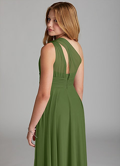 Azazie Charlize Junior Olive A-Line Mesh Dress image5