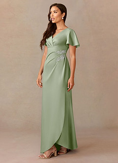Azazie Robins Mother of the Bride Dresses Dusty Sage A-Line Pleated Stretch Satin Dress image3