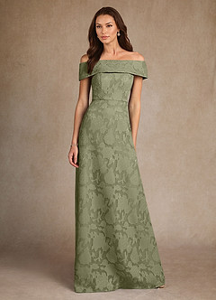 Azazie Medford Final Sale Pistachio A-Line Off the Shoulder Floral Burnout Dress image4