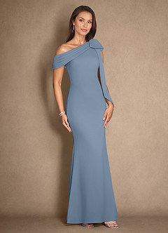 Azazie Myers vestidos de madre de la novia Vestido de Azul Polvoriento de Crepé elástico de Sirena con Plisado image3
