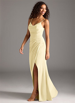 Azazie Deandra Bridesmaid Dresses Lemon Sorbet Mermaid Pleated Chiffon Dress image3